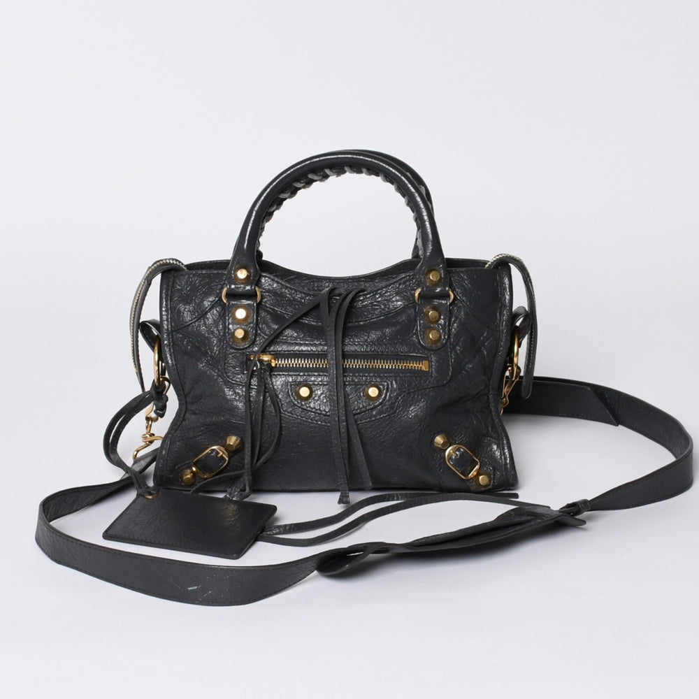 BALENCIAGA バレンシアガ ジャイアントミニシティ 2WAY ハンドバッグ 300295 ブラック レザー 美品 中古 4a001117