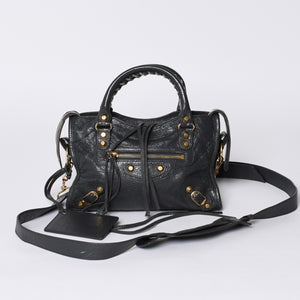 BALENCIAGA Giant Mini City 2WAY Handbag 300295 Black Leather Good Condition Used 4a001117