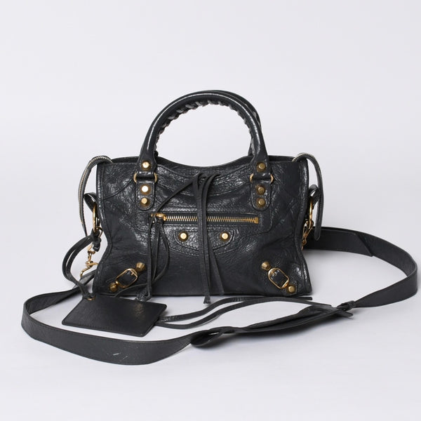 BALENCIAGA Giant Mini City 2WAY Handbag 300295 Black Leather Good Condition Used 4a001117