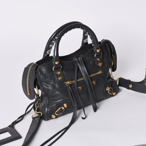 BALENCIAGA Giant Mini City 2WAY Handbag 300295 Black Leather Good Condition Used 4a001117