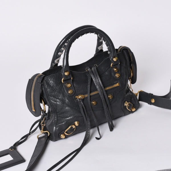 BALENCIAGA Giant Mini City 2WAY Handbag 300295 Black Leather Good Condition Used 4a001117