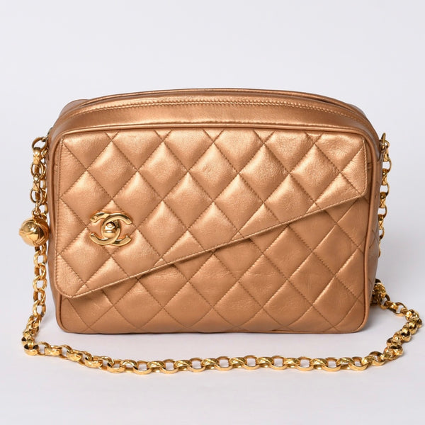 Very Good Condition CHANEL Chain Shoulder Bag No. 2 Coco Mark Coco Ball Lambskin Quilted Bronze Gold Hardware Used 4a000914
