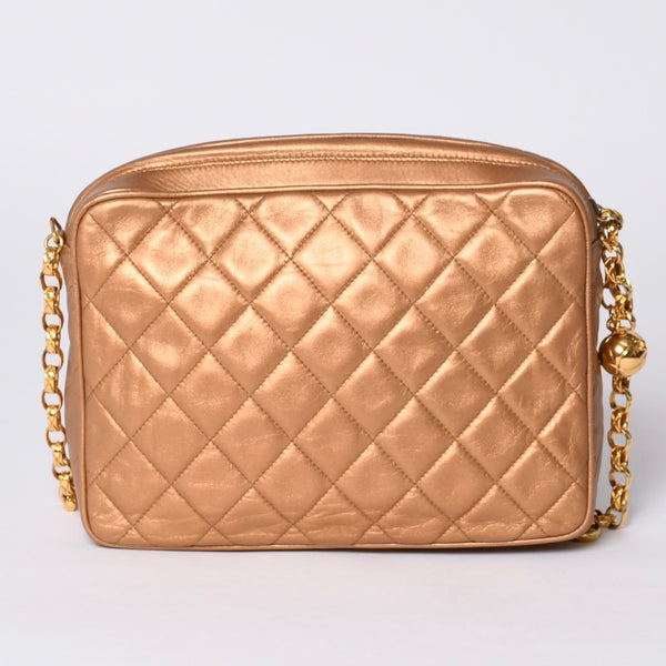 Very Good Condition CHANEL Chain Shoulder Bag No. 2 Coco Mark Coco Ball Lambskin Quilted Bronze Gold Hardware Used 4a000914