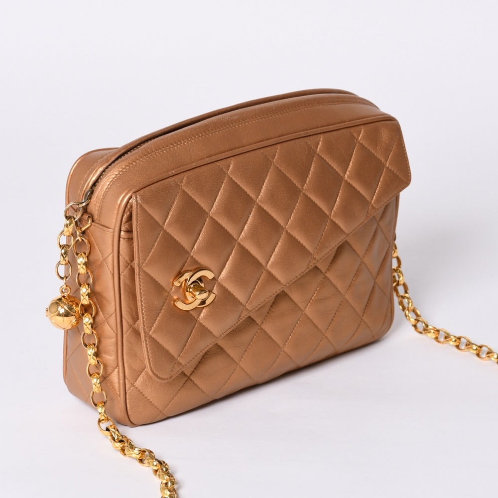 極美品 CHANEL シャネル チェーンショルダーバッグ 2番台 ココマーク ココボール ラムスキン キルティング ブロンズ ゴールド金具 中古 4a000914
