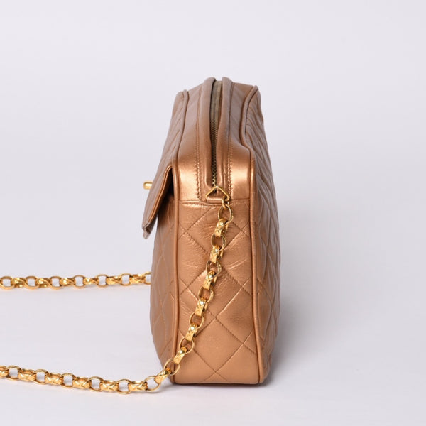 Very Good Condition CHANEL Chain Shoulder Bag No. 2 Coco Mark Coco Ball Lambskin Quilted Bronze Gold Hardware Used 4a000914