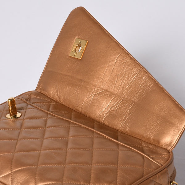 Very Good Condition CHANEL Chain Shoulder Bag No. 2 Coco Mark Coco Ball Lambskin Quilted Bronze Gold Hardware Used 4a000914