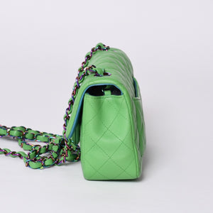 Very Good Condition CHANEL Mini Matelasse 20 S Flap S Chain Shoulder Bag No. 31 Coco Mark Lambskin Green Used 4a001225