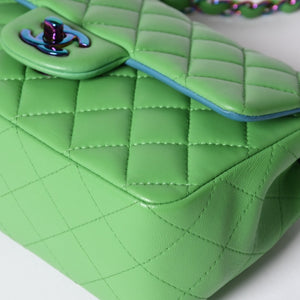Very Good Condition CHANEL Mini Matelasse 20 S Flap S Chain Shoulder Bag No. 31 Coco Mark Lambskin Green Used 4a001225