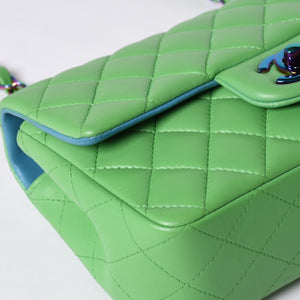 Very Good Condition CHANEL Mini Matelasse 20 S Flap S Chain Shoulder Bag No. 31 Coco Mark Lambskin Green Used 4a001225