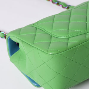 Very Good Condition CHANEL Mini Matelasse 20 S Flap S Chain Shoulder Bag No. 31 Coco Mark Lambskin Green Used 4a001225