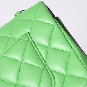 Very Good Condition CHANEL Mini Matelasse 20 S Flap S Chain Shoulder Bag No. 31 Coco Mark Lambskin Green Used 4a001225