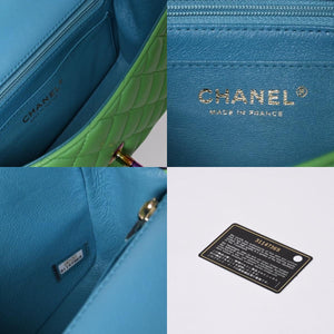 Very Good Condition CHANEL Mini Matelasse 20 S Flap S Chain Shoulder Bag No. 31 Coco Mark Lambskin Green Used 4a001225