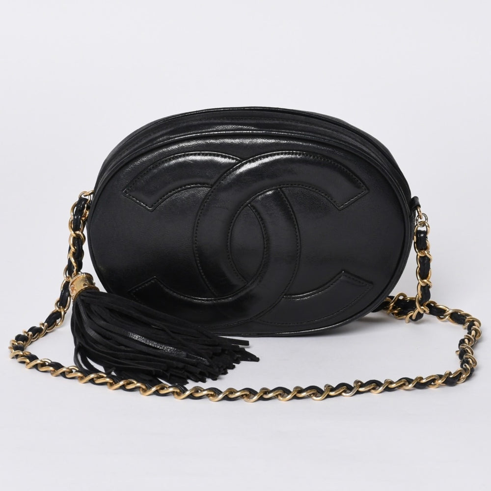 CHANEL Chain shoulder bag No. 1 here mark patch lambskin fringe black gold hardware mint condition used 4a000933
