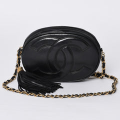 CHANEL Chain shoulder bag No. 1 here mark patch lambskin fringe black gold hardware mint condition used 4a000933