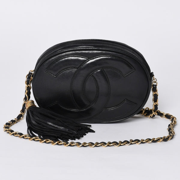 CHANEL Chain shoulder bag No. 1 here mark patch lambskin fringe black gold hardware mint condition used 4a000933
