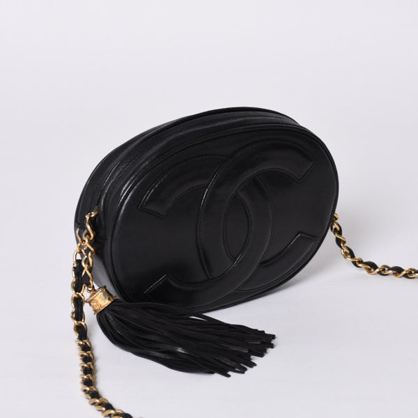 CHANEL Chain shoulder bag No. 1 here mark patch lambskin fringe black gold hardware mint condition used 4a000933