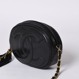 CHANEL Chain shoulder bag No. 1 here mark patch lambskin fringe black gold hardware mint condition used 4a000933