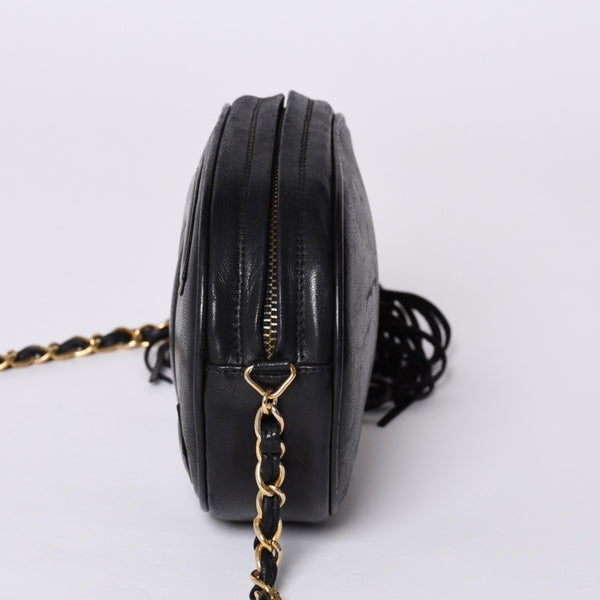 CHANEL Chain shoulder bag No. 1 here mark patch lambskin fringe black gold hardware mint condition used 4a000933