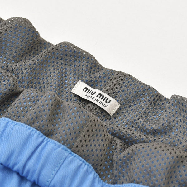極美品 MIUMIU ミュウミュウ コットンブルマショーツ ショートパンツ 25SS サイズ2 ブルー コットン 中古 4a001070