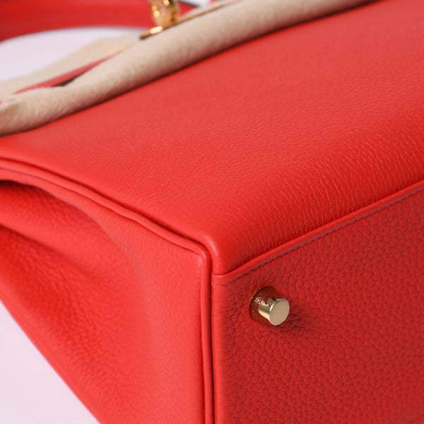 新品未使用 HERMES エルメス KELLY ケリー25 2WAYハンドバッグ 内縫い トゴ ルージュドゥクー ゴールド金具 K刻印 4a001085