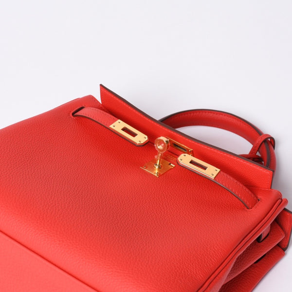 新品未使用 HERMES エルメス KELLY ケリー25 2WAYハンドバッグ 内縫い トゴ ルージュドゥクー ゴールド金具 K刻印 4a001085