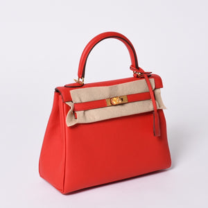 新品未使用 HERMES エルメス KELLY ケリー25 2WAYハンドバッグ 内縫い トゴ ルージュドゥクー ゴールド金具 K刻印 4a001085