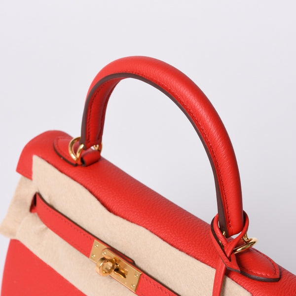 新品未使用 HERMES エルメス KELLY ケリー25 2WAYハンドバッグ 内縫い トゴ ルージュドゥクー ゴールド金具 K刻印 4a001085