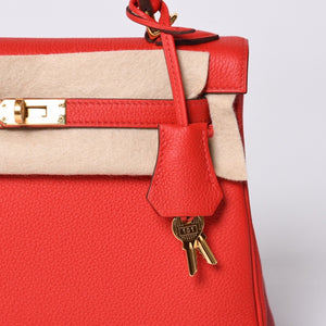 新品未使用 HERMES エルメス KELLY ケリー25 2WAYハンドバッグ 内縫い トゴ ルージュドゥクー ゴールド金具 K刻印 4a001085
