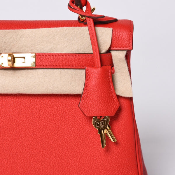 新品未使用 HERMES エルメス KELLY ケリー25 2WAYハンドバッグ 内縫い トゴ ルージュドゥクー ゴールド金具 K刻印 4a001085