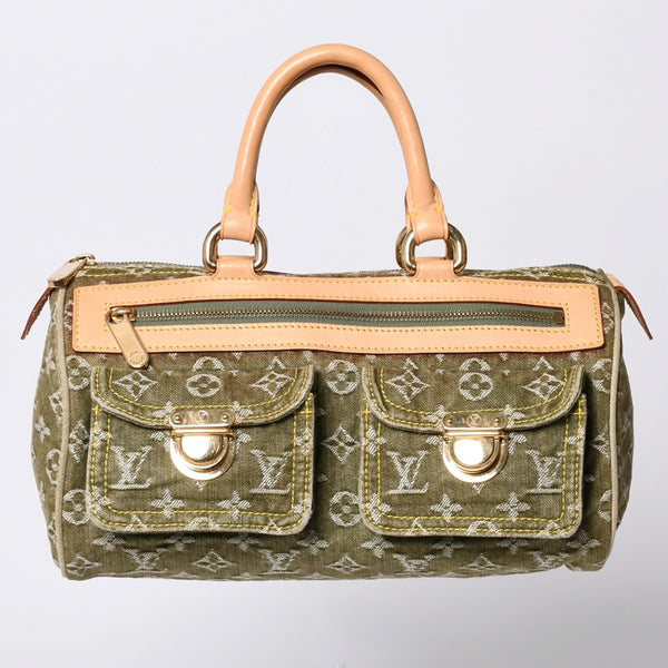 Very Good Condition LOUIS VUITTON Handbag Denim Neo Speedy M95215 Monogram Denim Khaki Gold Hardware Used 4b010132