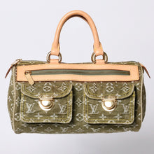 画像をギャラリービューアに読み込む, 極美品 LOUIS VUITTON ルイヴィトン ハンドバッグ デニム ネオスピーディ M95215 モノグラムデニム カーキ ゴールド金具 中古 4b010132