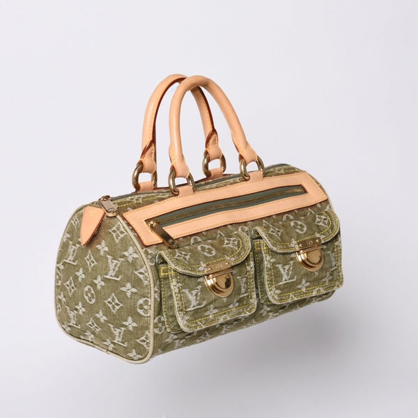 Very Good Condition LOUIS VUITTON Handbag Denim Neo Speedy M95215 Monogram Denim Khaki Gold Hardware Used 4b010132