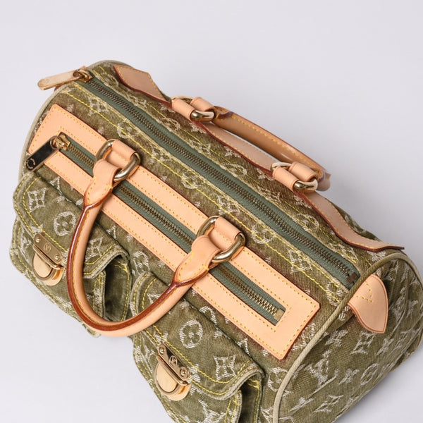 Very Good Condition LOUIS VUITTON Handbag Denim Neo Speedy M95215 Monogram Denim Khaki Gold Hardware Used 4b010132