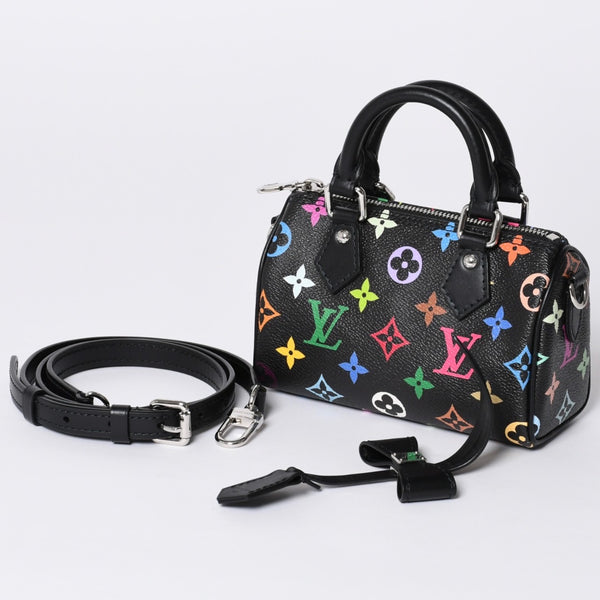 新品同様 LOUIS VUITTON ルイヴィトン ナノスピーディ 村上隆 マルチカラー ブラック 2WAYバッグ M13406 PVC レザー 中古 4a001024