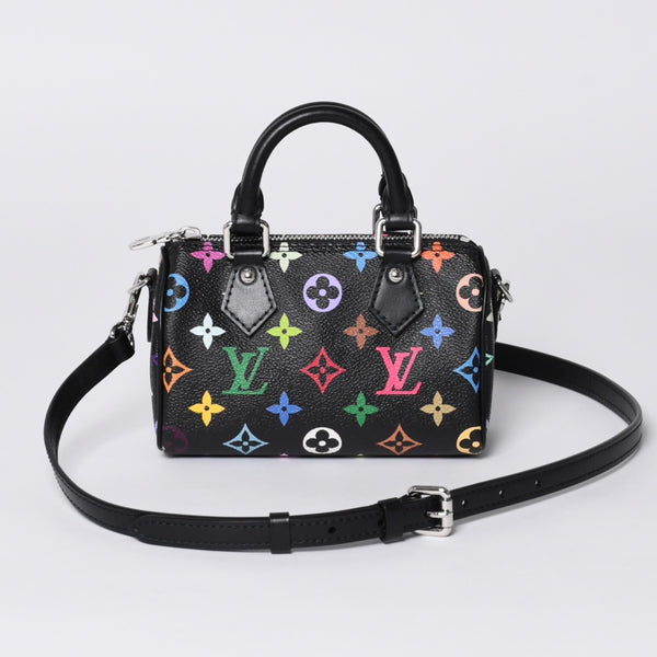 新品同様 LOUIS VUITTON ルイヴィトン ナノスピーディ 村上隆 マルチカラー ブラック 2WAYバッグ M13406 PVC レザー 中古 4a001024