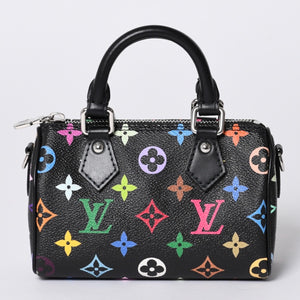 新品同様 LOUIS VUITTON ルイヴィトン ナノスピーディ 村上隆 マルチカラー ブラック 2WAYバッグ M13406 PVC レザー 中古 4a001024