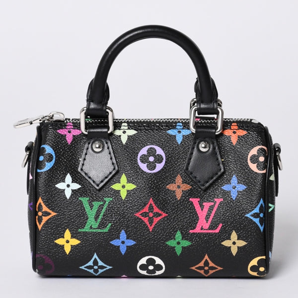 新品同様 LOUIS VUITTON ルイヴィトン ナノスピーディ 村上隆 マルチカラー ブラック 2WAYバッグ M13406 PVC レザー 中古 4a001024