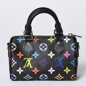新品同様 LOUIS VUITTON ルイヴィトン ナノスピーディ 村上隆 マルチカラー ブラック 2WAYバッグ M13406 PVC レザー 中古 4a001024