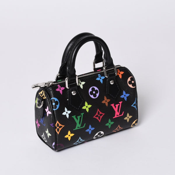 新品同様 LOUIS VUITTON ルイヴィトン ナノスピーディ 村上隆 マルチカラー ブラック 2WAYバッグ M13406 PVC レザー 中古 4a001024