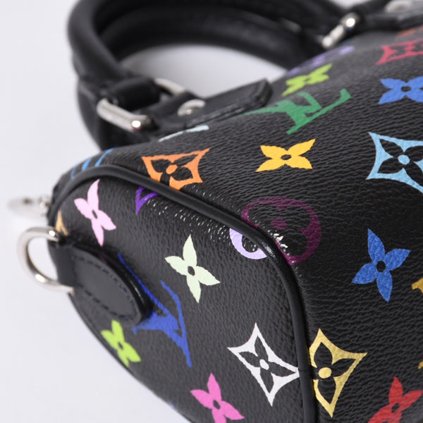 新品同様 LOUIS VUITTON ルイヴィトン ナノスピーディ 村上隆 マルチカラー ブラック 2WAYバッグ M13406 PVC レザー 中古 4a001024