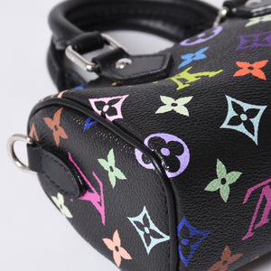 新品同様 LOUIS VUITTON ルイヴィトン ナノスピーディ 村上隆 マルチカラー ブラック 2WAYバッグ M13406 PVC レザー 中古 4a001024