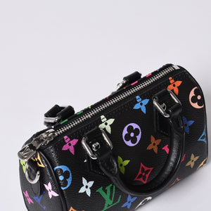 新品同様 LOUIS VUITTON ルイヴィトン ナノスピーディ 村上隆 マルチカラー ブラック 2WAYバッグ M13406 PVC レザー 中古 4a001024