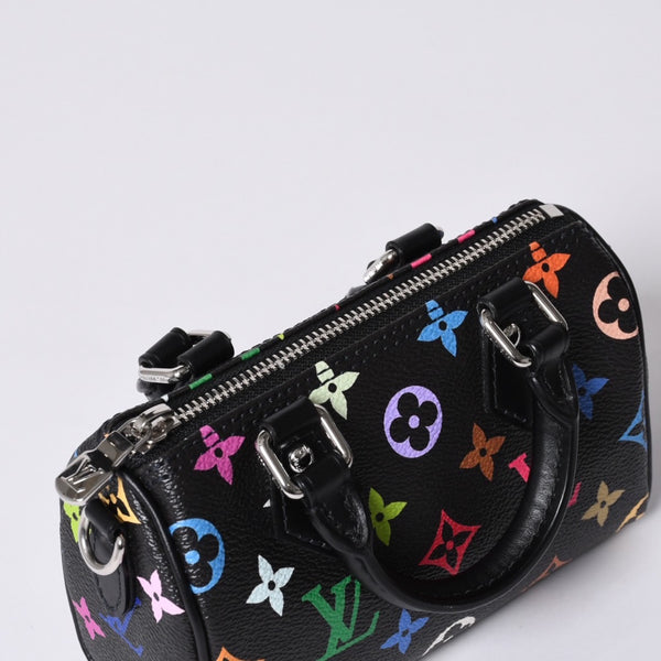 新品同様 LOUIS VUITTON ルイヴィトン ナノスピーディ 村上隆 マルチカラー ブラック 2WAYバッグ M13406 PVC レザー 中古 4a001024