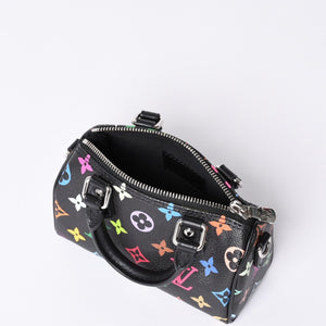 新品同様 LOUIS VUITTON ルイヴィトン ナノスピーディ 村上隆 マルチカラー ブラック 2WAYバッグ M13406 PVC レザー 中古 4a001024