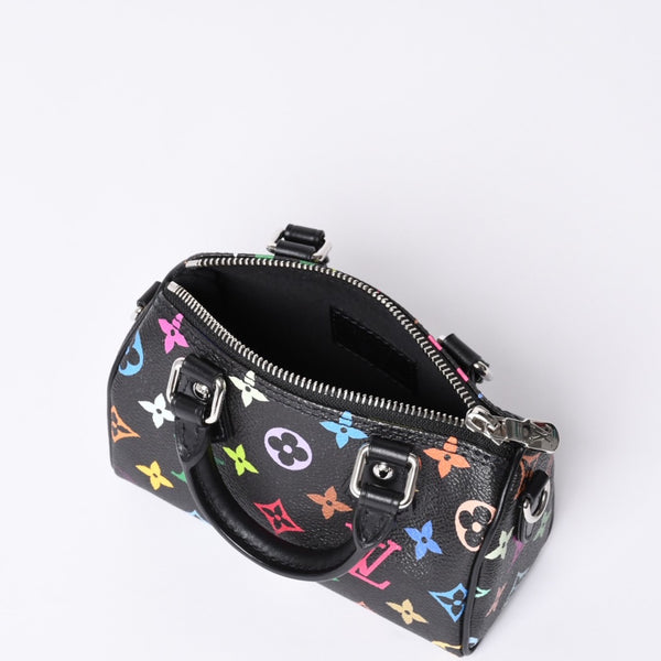 新品同様 LOUIS VUITTON ルイヴィトン ナノスピーディ 村上隆 マルチカラー ブラック 2WAYバッグ M13406 PVC レザー 中古 4a001024
