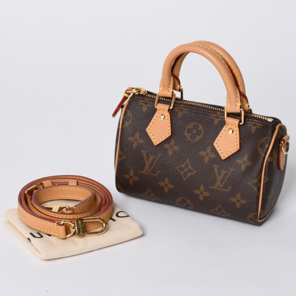 New Unused LOUIS VUITTON Nano Speedy Handbag 2WAY Bag M81085 Monogram Used 4a001234