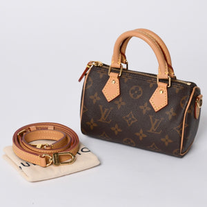 New Unused LOUIS VUITTON Nano Speedy Handbag 2WAY Bag M81085 Monogram Used 4a001234