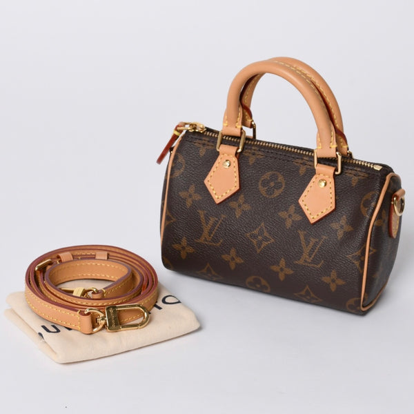 New Unused LOUIS VUITTON Nano Speedy Handbag 2WAY Bag M81085 Monogram Used 4a001234