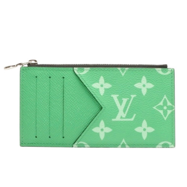 Very Good Condition LOUIS VUITTON Coin Card Holder M83102 Monogram Green Silver Hardware Used 4a001127