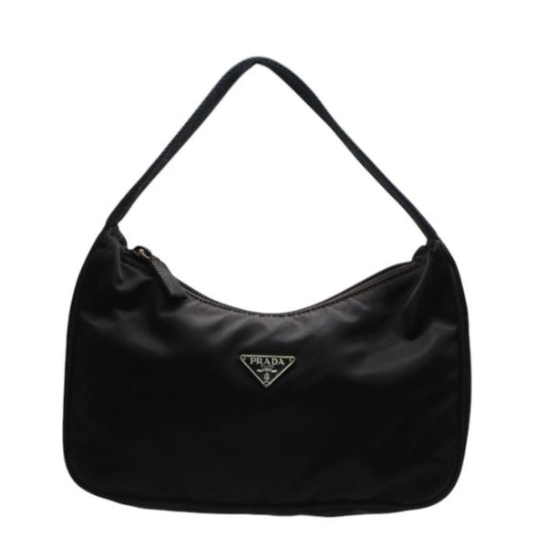 PRADA プラダ ホーボー ワンショルダーバッグ MV515 トライアングルロゴ 三角ロゴプレート ナイロン ホーボー ブラック 美品 中古 4a000858
